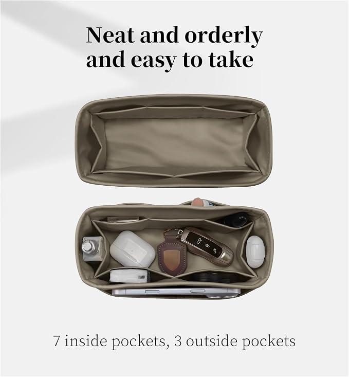 Satin Purse Organizer for Birkin 20, Etoupe grey | Custom Fit, Multiple Pockets, Lightweight Purse Essentials, Ideal for Travel, Shopping, and Daily Use - Image 7