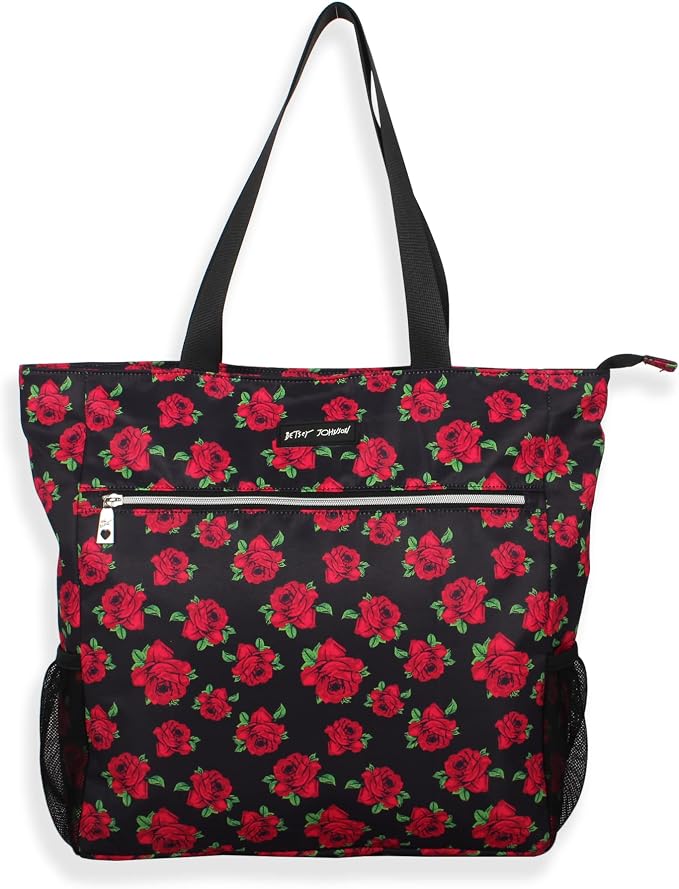 Betsey Johnson 15.6 Inch Zipper Beach Tote Bag Lightweight Large Durable Polyester with Mesh Side Pockets for Gym Work | 15.6 Inch by BETSEYJOHNSON
