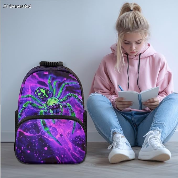 Cool Spider Backpack for Boys with Lunch Box Cool Teens Bookbag for Kids 4 in 1 School Bag Set for Boys 6-11 Large Capacity School Bookbag for Elementary Kindergarten Students Book Bag - Image 2