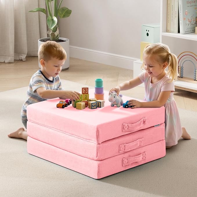 MeMoreCool Foldable Floor Mattress for Kids Trifold, 57x22 Inch Pink | Trifold foam floor mattress for girls room, playroom and reading nook - Image 5