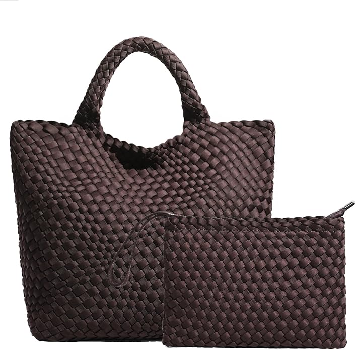 JINMANXUE Woven Hobo Bag For Women Neoprene Tote Bag Large Capacity Handbag Patchwork Handmade Casual Shoulder Bags by JINMANXUE