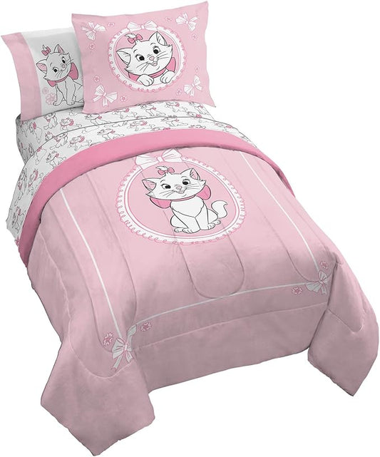 Disney Aristocats Marie Full Comforter Set 7 Piece Kids Bedding, Pink | Bed in a Bag, Comforter Sheets Shams Pillowcases, Official Brand, Soft Microfiber, Machine Washable, Girls Gift by JayFranco