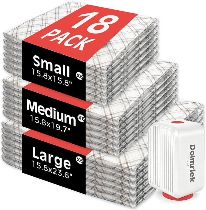 18pcs Vacuum Seal Bags for Clothing Travel, Cordless Pump, Carry-on Size Compression Packing Bags, 4000Pa Suction & 2400mAh Battery, Vacuum Storage Bags for Clothes, Luggage, Suitcase, Space Saver by DolmriekTravelVacuumBags