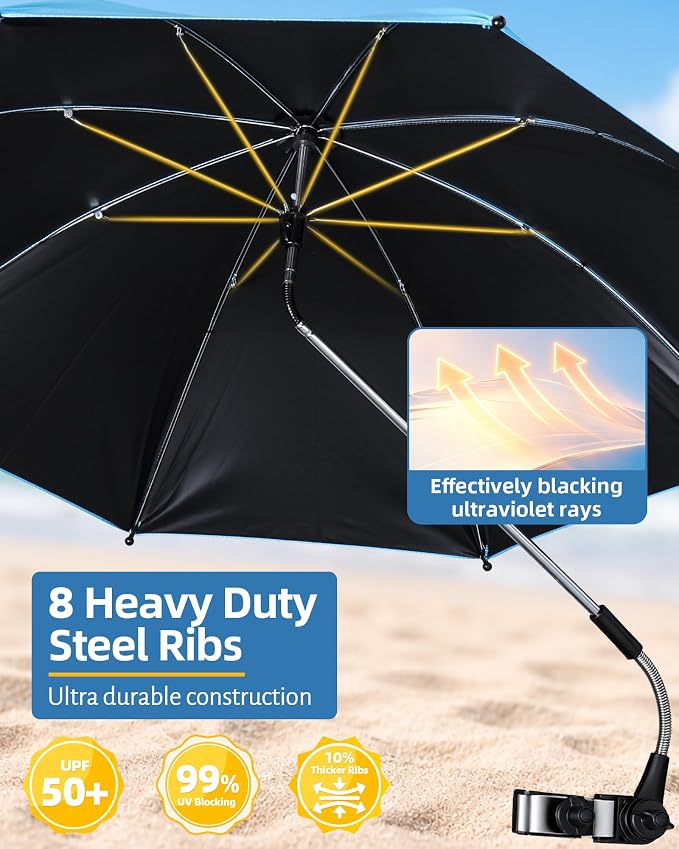 HaSteeL 2PCS Camping Chairs with Detachable Umbrella, Folding Beach Chair for Adults, Large Portable Foldable Chair for Outdoors Fishing Hiking Travel Picnic Lawn, Supports 275lbs, Storage Bags, Blue - Image 7