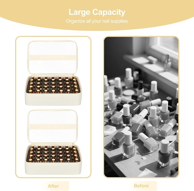 Relavel Nail Polish Organizer, Nail Bag Holds 80 to 100+ Bottles (15ml/0.5fl.oz) Nail Lamp, Nail Supplies Kit Gels Polish Storage Case with 2 Removable Pouches for Manicure Nail Tech Gifts (Beige) - Image 5