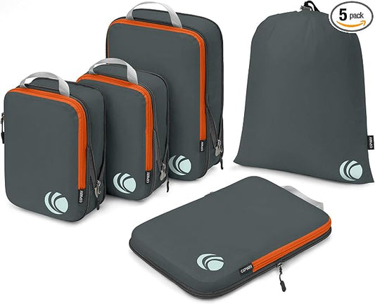 Cipway - 5 Set Compression Packing Cubes for Travel, Ultralight Packing Organizers for Luggage Suitcase & Backpack (Grey), L by Cipway