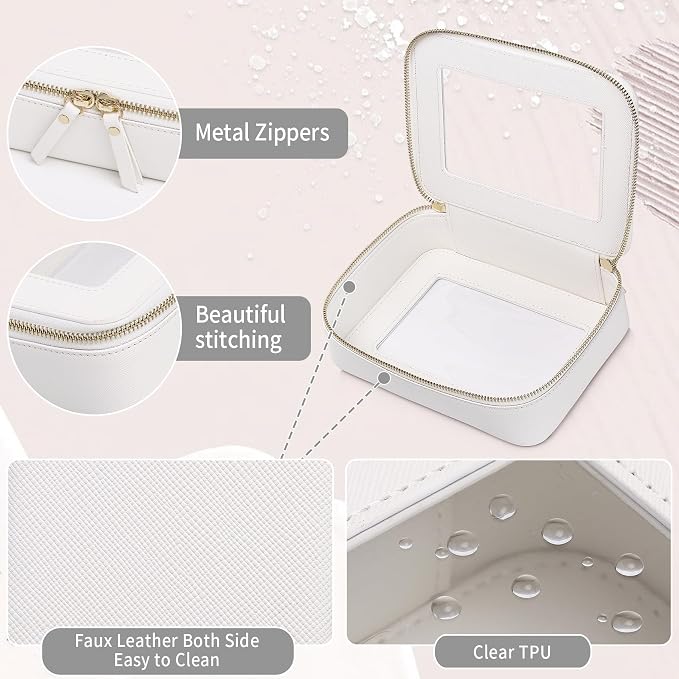 Clear Makeup Bag Women's Waterproof Travel Cosmetic Case and Toiletry Bag Portable Makeup Organizer Bag Car Essential with Zipper (White, M) - Image 5