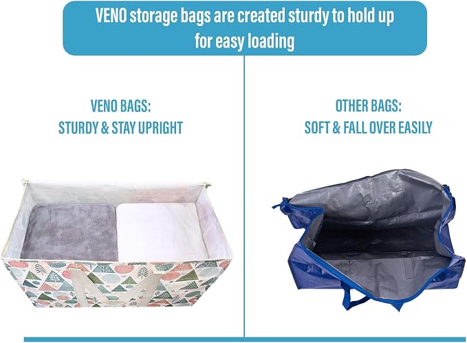 VENO 2 Pack Heavy Duty Moving Bags, Extra Large Storage Bags with Reinforced Handles & Strong Zippers, Foldable & Reusable Moving Box Alternative for Clothes & Dorm Storage - Image 4