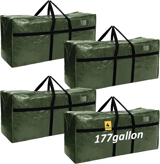 Windyun 4 Pack 177 Gallon Extra Large Moving Bags XXL Heavy Duty Storage Bag with Strong Zipper Handle Jumbo Big Tote Box Foldable for College Dorm Travel Clothes Duffle Blanket Pillow(Army Green) by Windyun