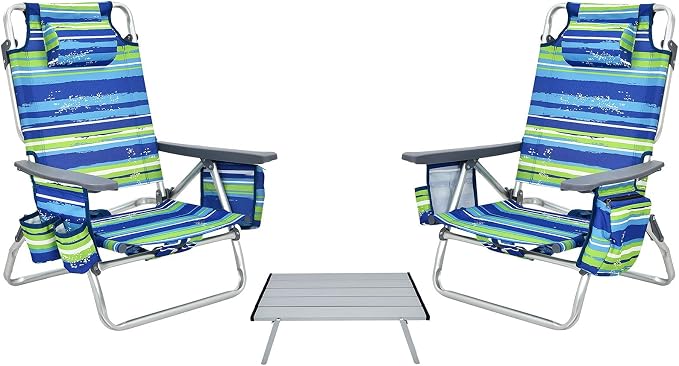 Giantex Folding Beach Chair, Patio Sling Chairs with 5 Adjustable Position, Head Pillow, Storage Bag, Towel Bar, Cup Holders, Backpack Chairs for Sunbathing, Camping Chair by Giantex