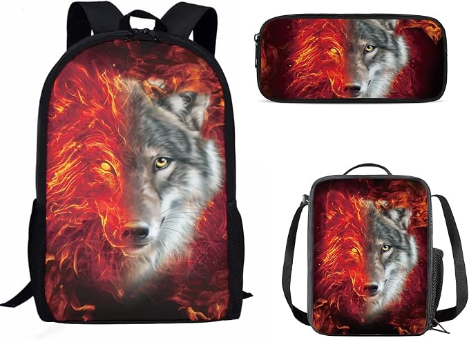 AFPANQZ Kids Backpack 3 Pieces Set Large Capacity School Bags with Heat Insulated Lunch Bags Small Pencil Bags 3 Pack by AFPANQZ