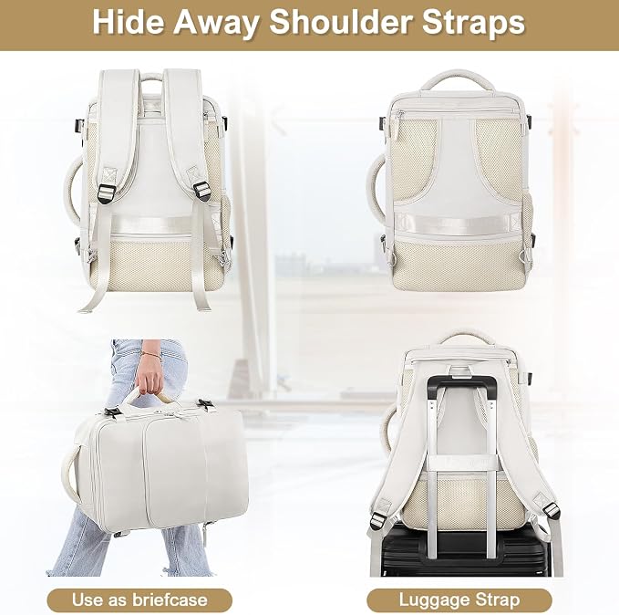 Sinaliy Travel Backpack, TSA Carry on Flight Approved Backpack | Waterproof 17.3 Inch Laptop Backpack with Multi-Pockets, Personal Item Travel Bag for Work, College, Business, Beige - Image 7