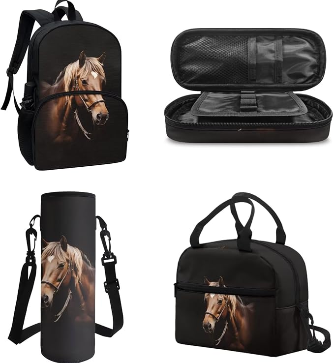 POLERO Horse School Backpack Preschool Elementary School Bag Lightweight Backpacks with Lunch Box for Boys Girls - Image 2