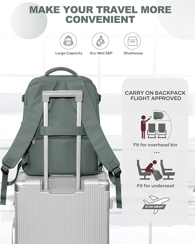 coowoz Travel Backpack Carry On for Women Man Gym Backpack with Laptop Compartment Mochila de Viaje Teacher Personal Item Backpacks Rucksack Airplane Accessories Must Haves Olive Green Small - Image 4