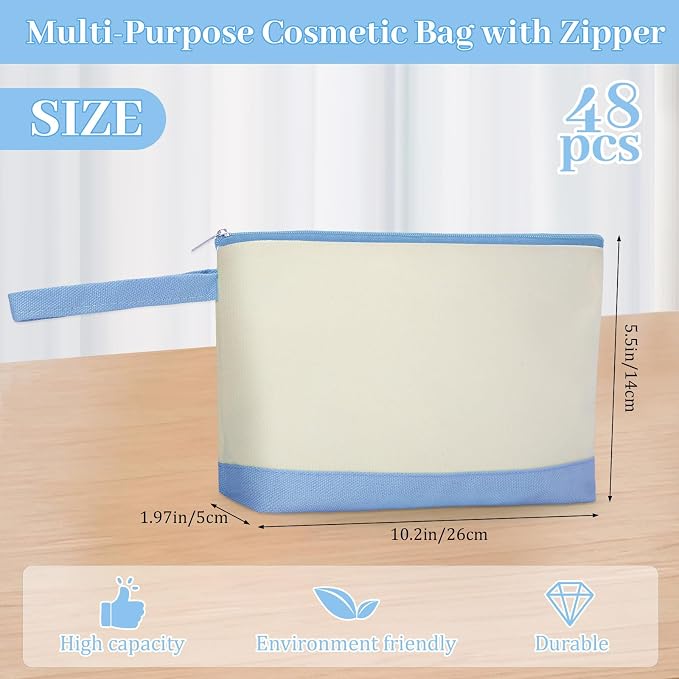 Silkfly 48 Pcs Cotton Canvas Makeup Bags Cosmetic Zipper Bags 10.2 x 5.5 x 2'' Blank DIY Pouch Bulk Pencil Case with Bottom Travel Toiletry Pouch for Women Craft Decor Gift (24 Colors) - Image 2