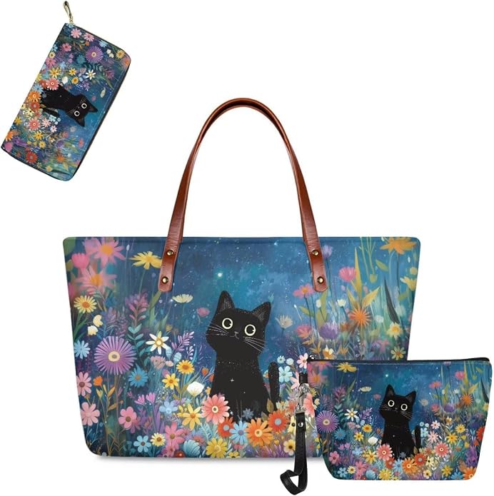 GIFTPUZZ Women Tote Bag Women Wallet Portable Cosmetic Bag for Women Bag Set 3 Pack PU Leather Bags with Zipper - Image 4