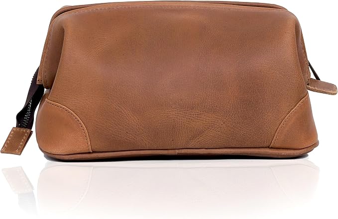 HLC Leather Toiletry Bag for Men Best Gift Premium Genuine Leather Dopp Kit Shaving Kit Organizer Travel Kit Pouch Bag for Men Large Size (TAN) - Image 4