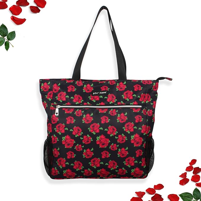 Betsey Johnson 15.6 Inch Zipper Beach Tote Bag Lightweight Large Durable Polyester with Mesh Side Pockets for Gym Work | 15.6 Inch - Image 4