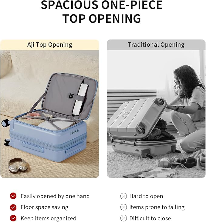 Expandable Top Open Carry On Luggage 22x14x9 Airline Approved, 20 Inch Hard Shell Carry On Suitcase with Spinner Wheels,Travel Small Luggage for Women Men,Blueberry Blue - Image 4