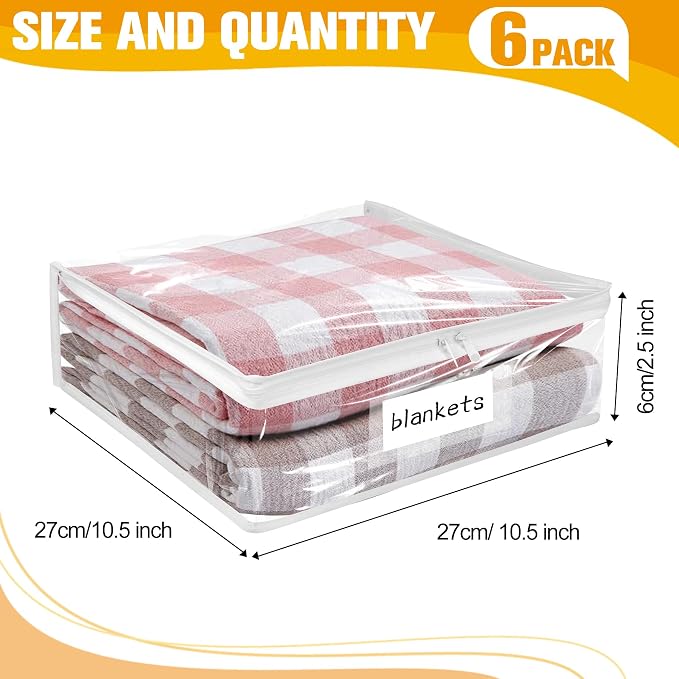Plastic Storage Bags with Easy-Glide Zipper, Pack of 6, Durable Clear Vinyl Zippered Storage Bags for Clothes Sweaters Comforters Blankets Sheets Bedding (10.5 x 10.5 x 2.5 Inch, White) - Image 3