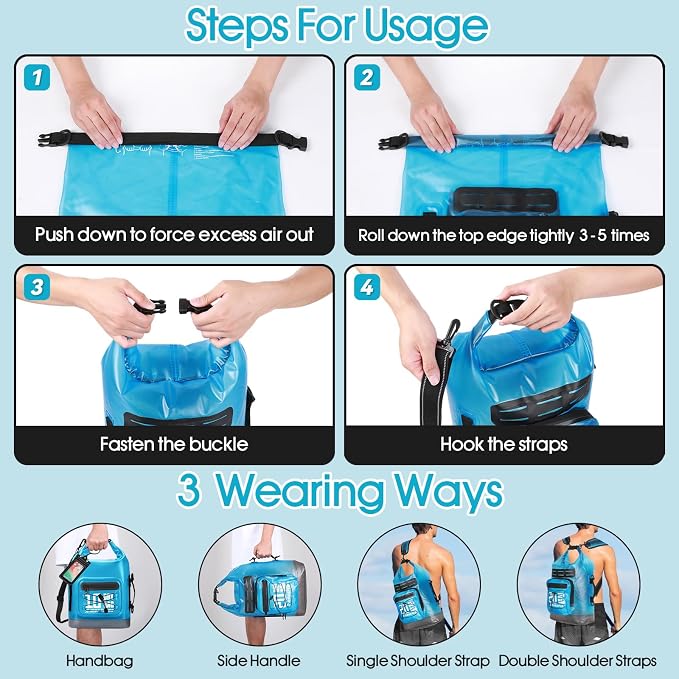 MORXPLOR Dry Bag Waterproof,5L/10L/20L/30L/40L/55L Roll Top Dry Bag Backpack with WaterProof Phone Case for Swim,Kayak - Image 4