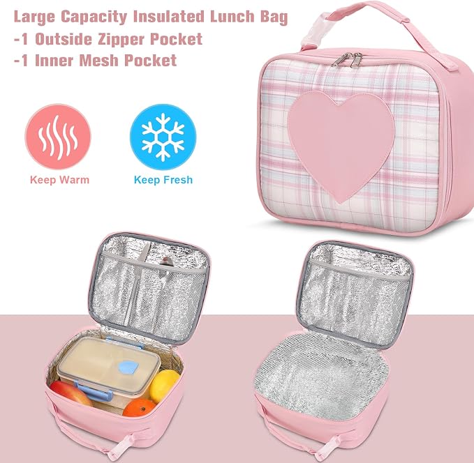ACESAK Backpack for Girls with Headphones - Girls Backpack with Lunch Box, Pencil Case & Kids Headset - 3.5mm Wired Headphones for School Bookbag Schoolbag Set Back To School Gift (Pink) - Image 6