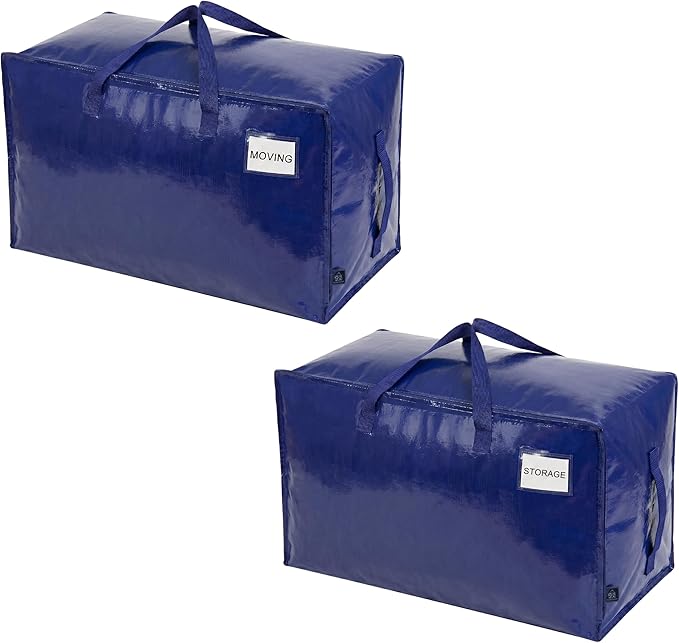 VENO 2 Pack Extra Large Heavy Duty Moving Bags with Wide Opening & Reinforced Handles, Reusable Storage Tote Bags with Strong Zippers for Clothes, College Dorm Essentials & Moving Supplies by Veno