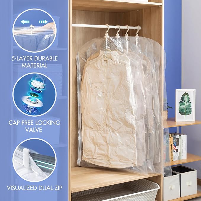 Hanging Vacuum Storage Bags, 6 Pack (53 x27.6 inch), Vacuum Seal Bags for Clothing, Garment Storage for Coat, Jacket, Suits, Dresses, Closet Oragnization and Storage - Image 3