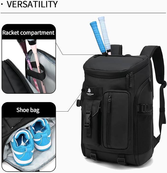 Kalesi Gym Duffle Tennis Bag Backpack 4-Way Waterproof with Shoes Compartment for travel Sport Hiking laptop (Black 02) - Image 5