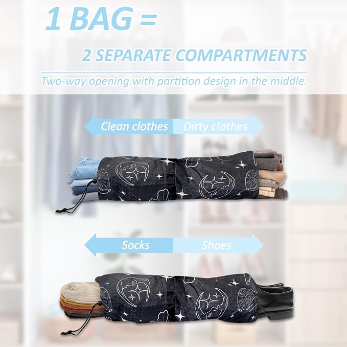 Boho Compression Packing Cubes Set (7 Piece) - Sun Moon Stars | Ultra-Lightweight, Celestial Pattern Travel Organizer Bags, Essential for Clothes, Shoes, Cosmetics & Toiletries, Dark - Image 6
