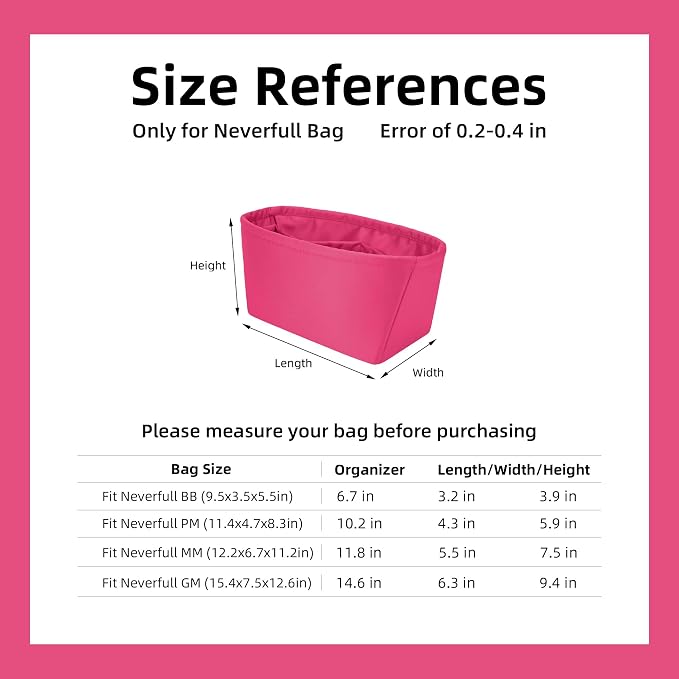 DGAZ Purse Organizer Insert Fits Neverfullbag BB/PM/MM/GM，Silk Bag Organizer，Luxury Handbag & Tote Shaper(Peach Pink,BB) - Image 7