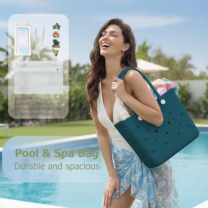 Rubber Tote Bag Extra Large & Medium, Waterproof Beach Bag for Women Men, Pool Travel Swim Silicone Tote - Image 4