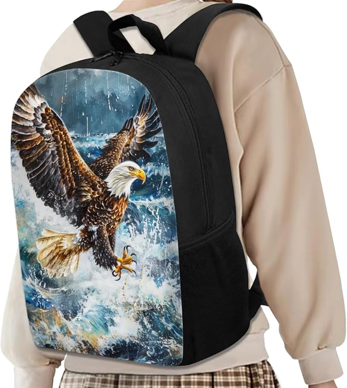 17 Inch Animal Print School Backpack And Lunch Box Set for Kids Lightweight Aesthetic Bald Eagle Backpack for Boys Girls Sturdy School Bag with Insulated Lunchbox Pencil Case Student Bookbag - Image 2