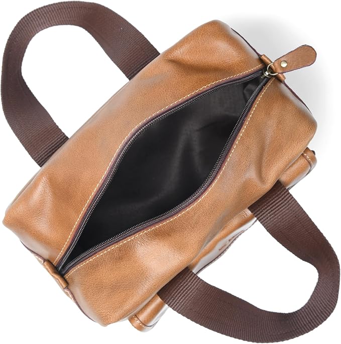 De Lira Extra Large Full-grain Leather Toiletry Bag, Shaving Kit & Cosmetics Case, 10x6x5.5 in, Travel Organizer for Men & Women, Light Brown - Image 5