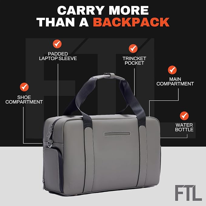 The FTL Lite Mens Gym to Office Bag - 17L Briefcase Gym Bag Hybrid with Shoe Compartment & 16" Laptop Sleeve - Executive Daily Carry & Overnight Duffel for Athletic Business Pros - Gray - Image 5