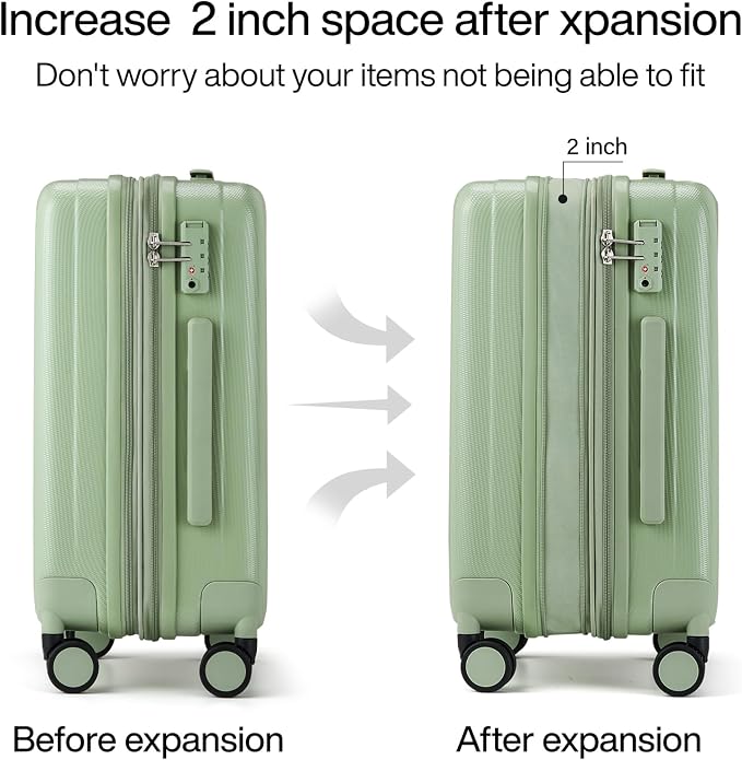 Hanke Expandable Hard Shell Luggage Sets 2 piece Carry on Luggage with Wheels Suitcases Lightweight Checked Travel Luggage Rolling Large Suitcase Travel Luggage Bag Woman Men 20/29 Inch(Bamboo Green) - Image 3
