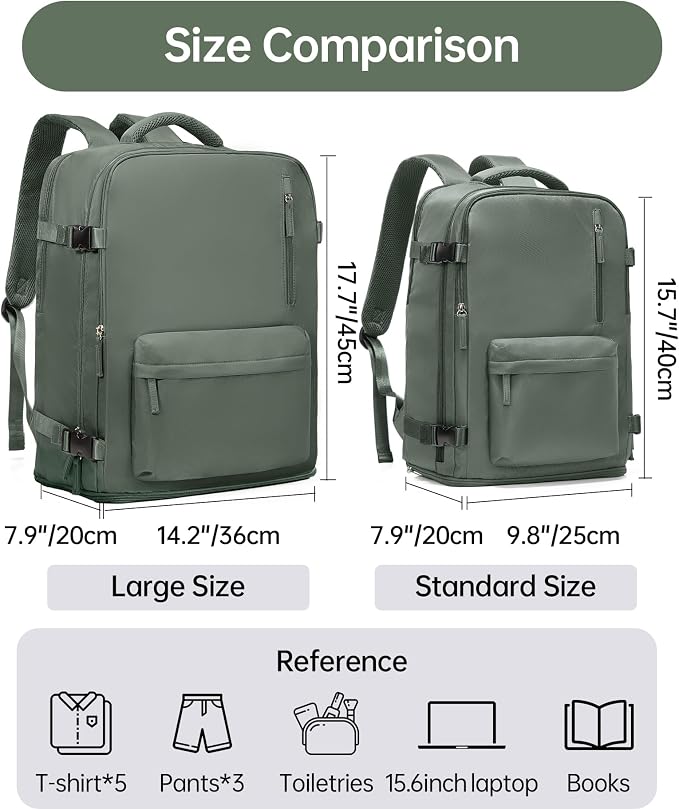Carry on Travel Backpack for Women Men Large Hiking Laptop College Backpacks Personal Item Bag Waterproof Lightweight Backpack Flight Approved Mochilas de Viaje for Weekender Business,Army Green - Image 2