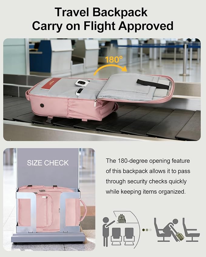 Travel Backpack for Women & Men, Carry On Personal Item Bag Flight Approved, Large Waterproof Laptop Backpack for Travel, Overnight, College & Commuting Pink - Image 3