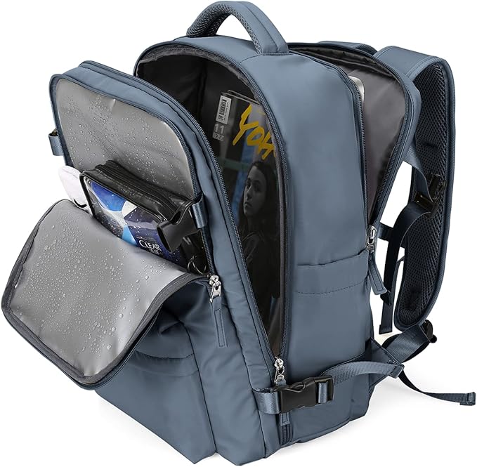 Large Travel Backpack Women Carry On Hiking Backpack Waterproof Outdoor Sports Casual Daypack Personal item Travel Bag Airplane Essentials Spirit Airline Flight Approved Shoes Compartment Jewel Blue by WONHOX
