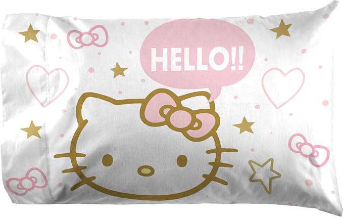 Jay Franco Sheet Set with Fitted, Flat Sheets & Pillow Cover - Ultra-Soft Bedding with Pillowcase for Room Decor, Pink - Hello Kitty, 4 Piece Full - Image 4