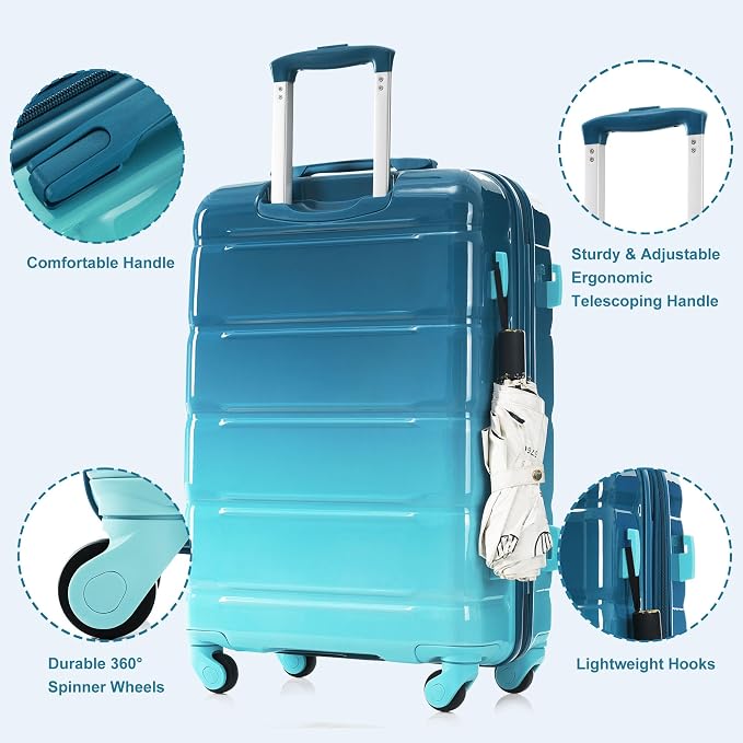 Hardshell Luggage Sets, Lightweight Stripes Suitcases with Spinner Wheels, Blue 24 - Image 5