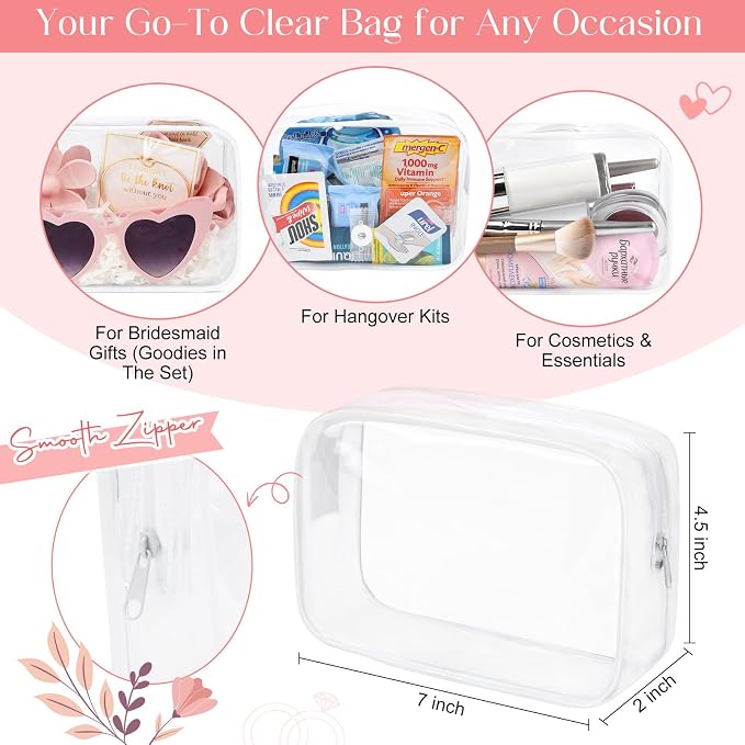 DEEKA 30 Pcs Bridesmaid Proposal Bag Set Gift Clear Makeup Toiletry Bag Bachelorette Party Favors Sunglasses Flower Claw Clips Scrunchies Knot Bracelets Bridal Wedding Party Gifts (Pink) - Image 3