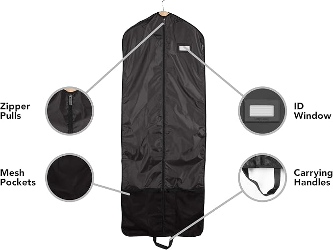 Covermates Deluxe Garment Bag Set for Closet Storage & Travel – Heavy Duty Hanging Suit & Dress Bags with ID Window, Accessory Pockets & Carrying Handles – Premium Wardrobe Protection, Black - Image 5