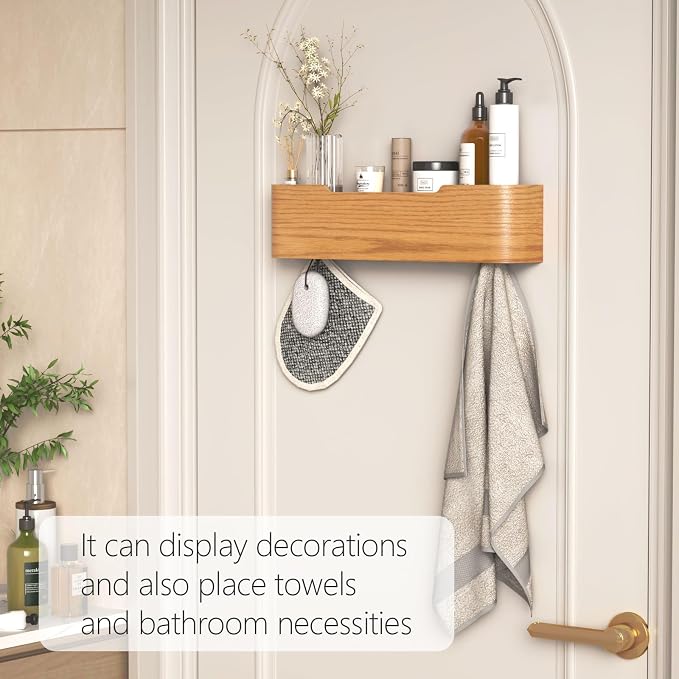 Coat Rack Wall Mount with Hidden Hooks Modern Key Holder Wood Entryway Hook with Shelf for Bedroom Kitchen Hallway Bathroom Designed for Hanging Coats Hats Bags Towels Dog Leashe(Oak,4 Hooks) - Image 6