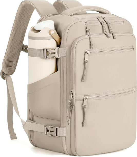 mibasies 30L Travel Backpack for Women & Men: Carry On Luggage Flight Approved, TSA Laptop Backpack with Water Bottle Pocket, Personal Item Bag Fits 15.6" Laptop for Weekender Business - Camel by mibasies