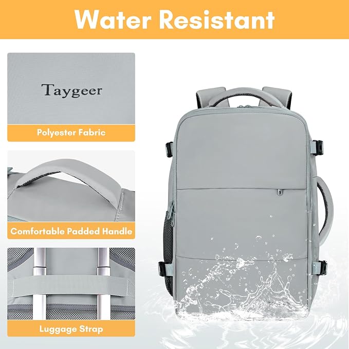 Taygeer Carry On Backpack, Womens Travel Backpack with Water Bottle Pocket | Laptop Mochila 15.6inch Flight Approved with Shoe Pouch, College Teacher Tote Bag for Business Travel Supplies, Grey - Image 8