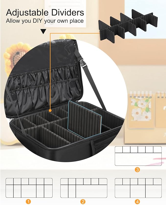 Relavel Professional Makeup Case Makeup Backpack and Makeup Brush Case for Makeup Artists, Cosmetic Storage Organizer Makeup Brush Holder, with Shoulder Strap and Adjustable Dividers Black - Image 3
