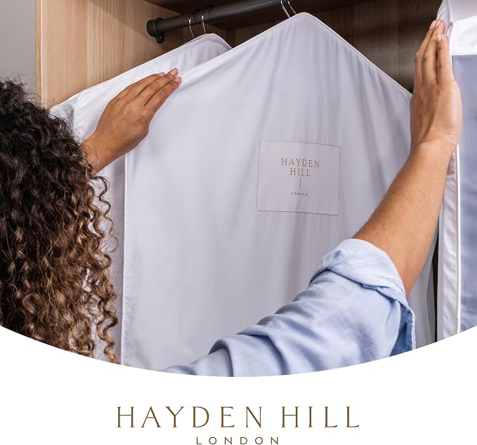 Hayden Hill Luxury Organic Cotton Garment Bag for Hanging Clothes Long 58" | Full Length Breathable Dress Bag, Moth Proof Hanging Storage Bag, For Closet Storage, Certified Carbon Neutral, White - Image 8