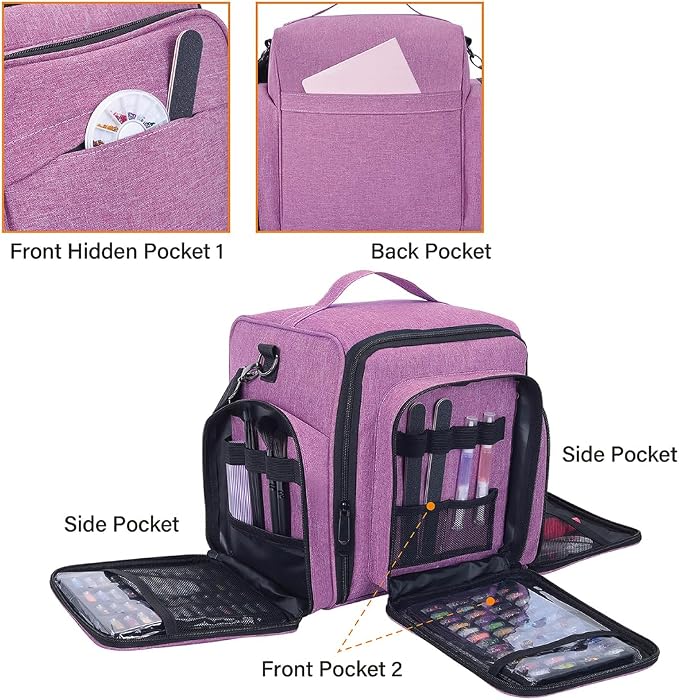 Nail Polish Organizer Case Hold 60 Bottle with 2 Detachable Bag,Purple | Portable Travel Storage Box Designed for Women's Nail Tools, Essential Oils and Cosmetics Sets - Image 4