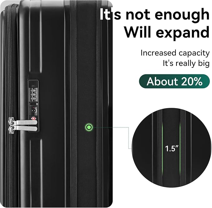 ROAMING 20 Inch Carry On Luggage Hard Shell Suitcases with Wheels Cup Holder Tsa Approved Luggage Suitcase Travel Luggage for Women Men Rolling Luggage Bags for Business Trip Weekender-Black - Image 7
